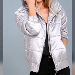 Mink pink silver hooded puffer jacket